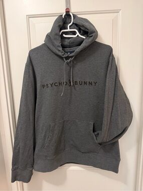 Psycho Bunny Men's Charcoal Gray Logo Pullover Hoodie